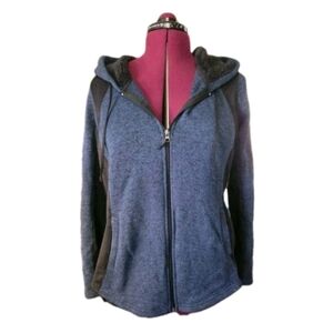 Fleece Lined Zip Hoodie Blue Black Colorblock Pockets Large